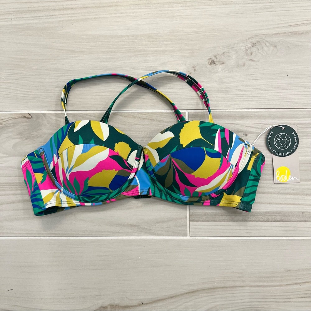 NWT Boden Kythira Bikini Top | Size 34B, Palm Leaf, Tropical Flora